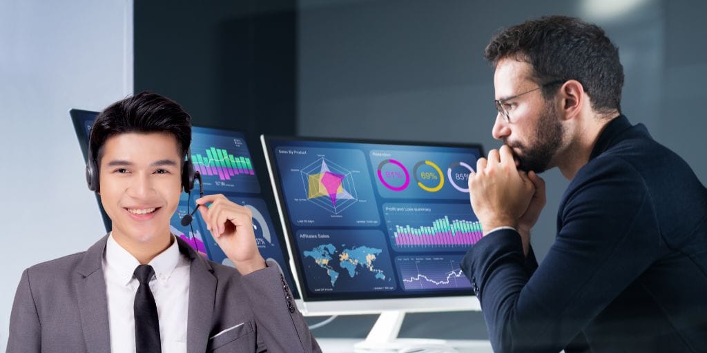 Person viewing call centre analytics dashboard